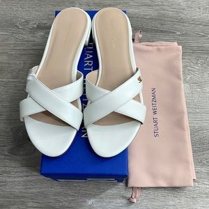 Stuart Weitzman Lunaria Crossband Leather Slides White 37.5 (size 7 US)